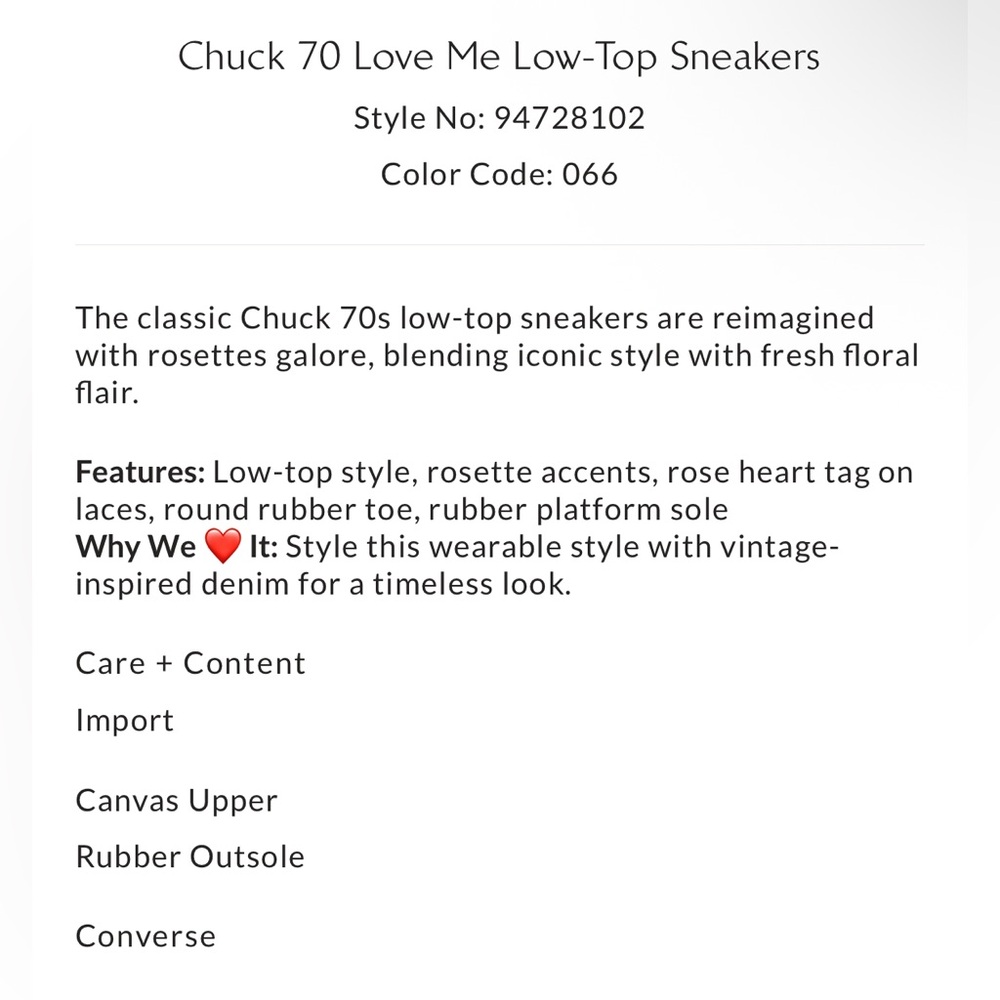 NIB Converse Chuck 70 Love Me Low-Top Sneakers - Picture 4 of 4